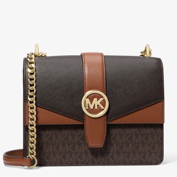 Michael Kors Greenwich SM Color-Block Signature Logo Crossbody Bag Brown Multi - Picture 1 of 11